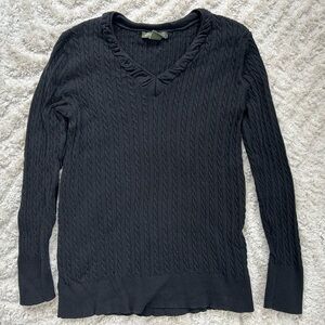 Eddie Bauer Black Cable Knit V-Neck Sweater
